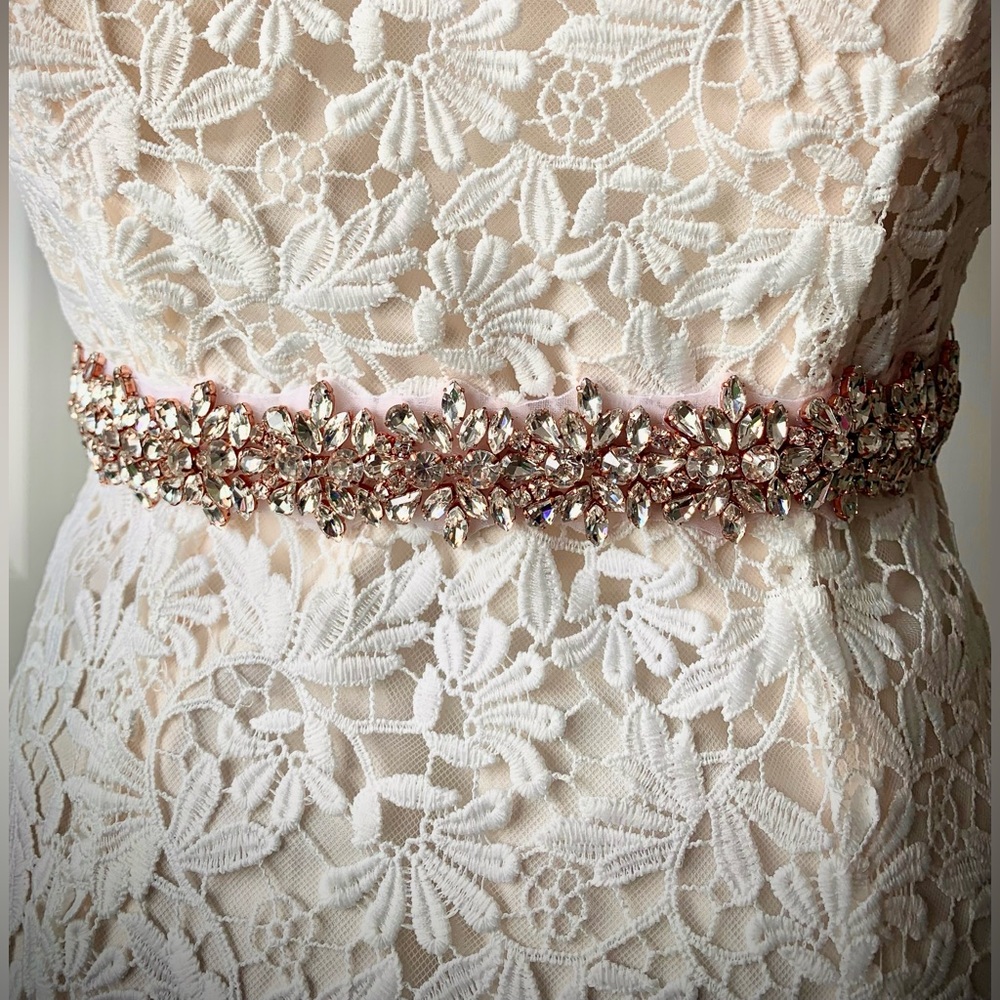 Crystal organza belt for wedding or evening gown, rose gold color. NWT.